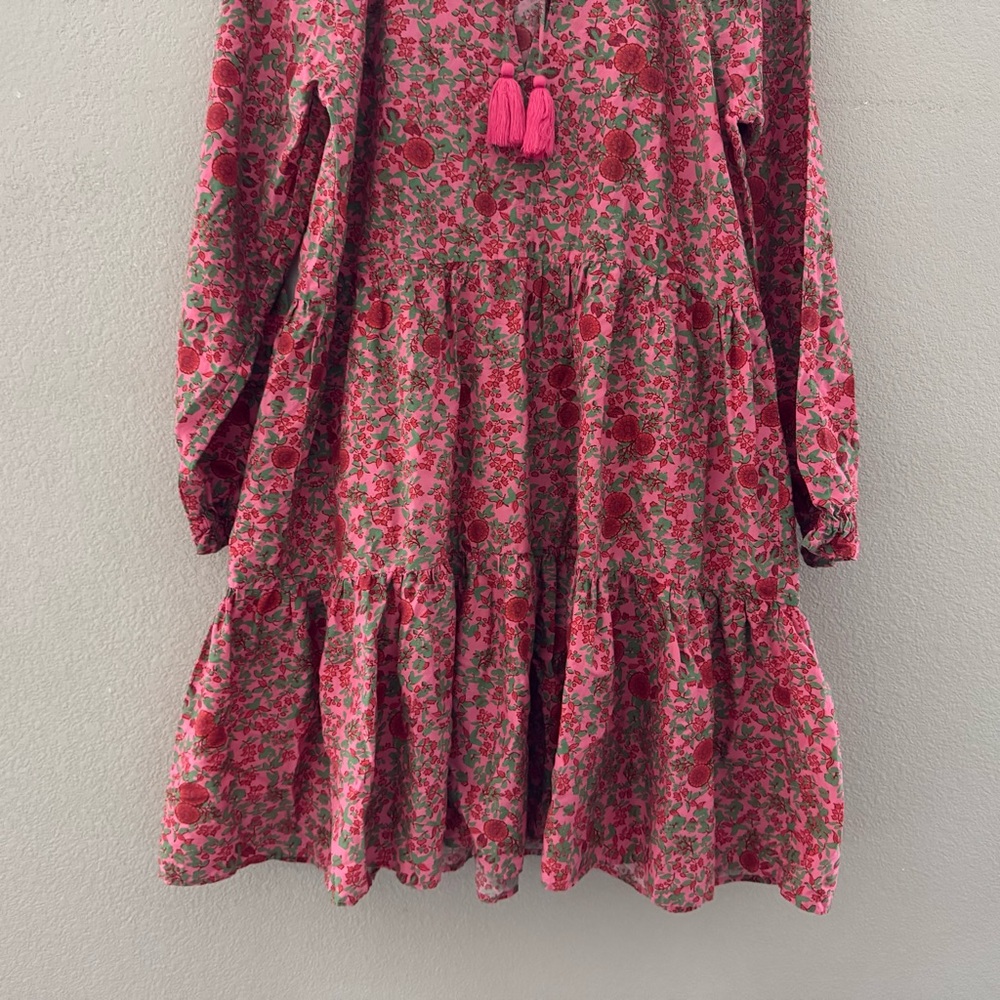 Roller Rabit Rhody Janni Dress Medium Pink Floral Ruffle Tiered Resort Vacation - Picture 6 of 12